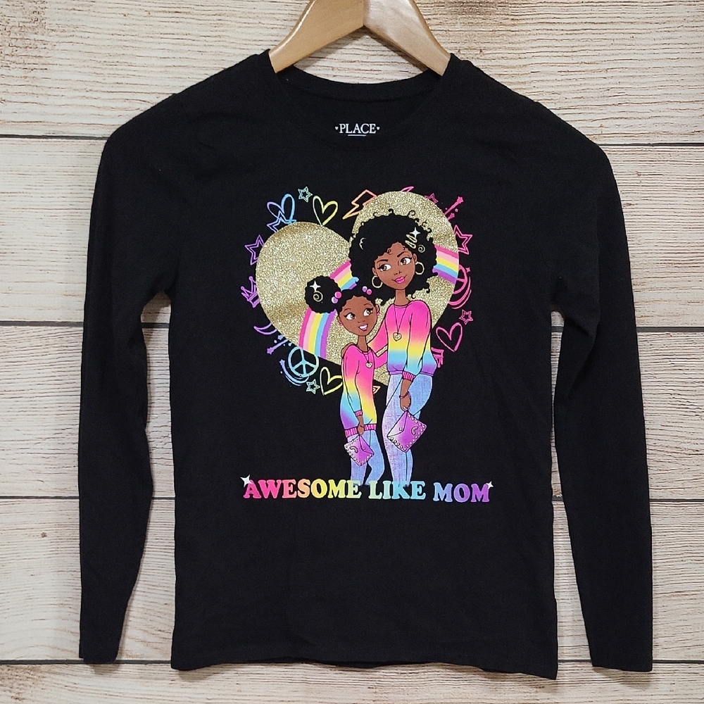 💟 The Children's Place Black 'Awesome Like Mom' Kids Shirt Large 10/12